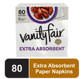 Vanity Fair Extra Absorbent Paper Napkins, 80 Count, White, Soft and Strong Disposable Napkins