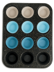 Thyme & Table 12 Cup Nonstick Muffin Pan with Silicone Baking Cups, Black
