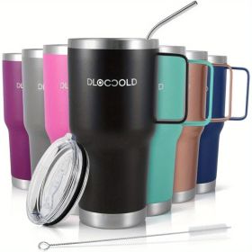 30 oz Tumbler with Handle, Stainless Steel Insulated Travel Coffee Mug with Lid and Straw, Thermal Coffee Cup for Hot&Cold Drinks, Spill Proof (Color: Black)